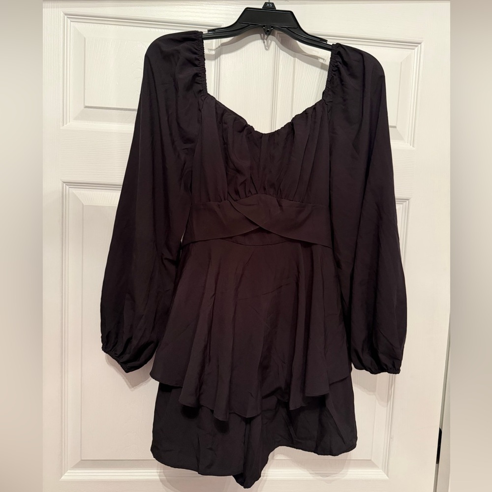 NEW Dressy black boho chic romper with tie Size Large